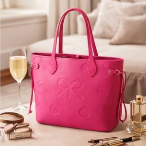 Ruby Ribbon Pink Embossed Tote NWT Large Carryall Bag w/ Dust Bag MSRP $159